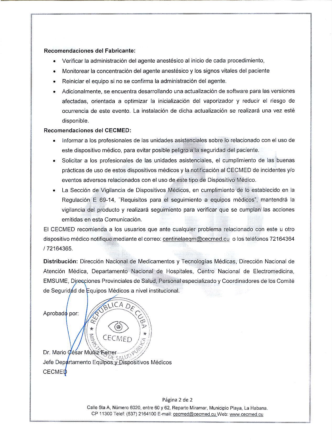 古巴官方召回源每日巡检：10/09/2026 Comunicación de Riesgo 017/2026. Máquina de anestesia